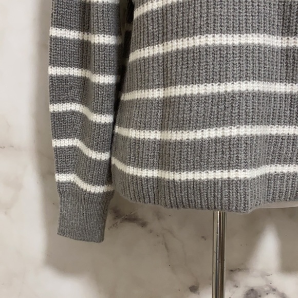 Femme By Design Scallop Mock Neck Striped Grey and White Sweater - Picture 6 of 11